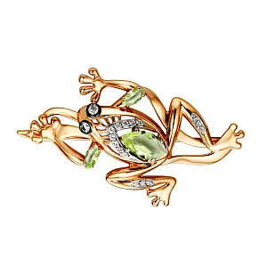 Брошь из красного золота с хризолитами