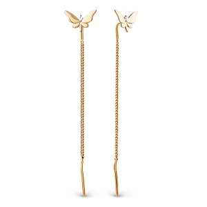 Серьги продевки из красного золота с фианитами