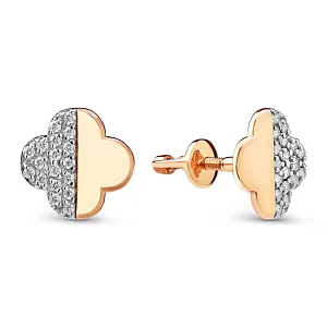 Серьги пусеты из красного золота с фианитами