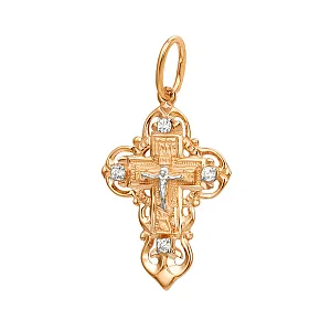 Крест из красного золота с фианитами