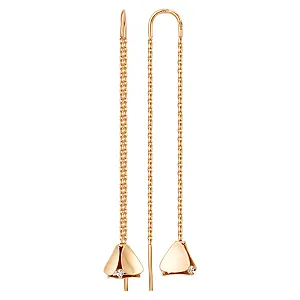 Серьги продевки из красного золота с фианитами