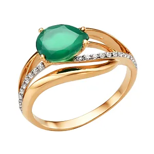 Кольцо из красного золота с зеленым агатом