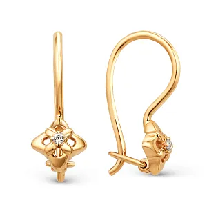 Серьги детские из красного золота с фианитами