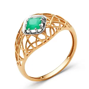 Кольцо из красного золота с ониксом зеленым