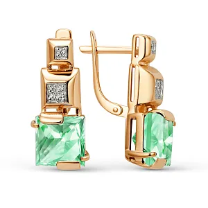 Серьги из красного золота с хризолитами