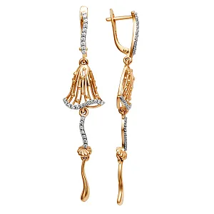 Серьги из красного золота с фианитами