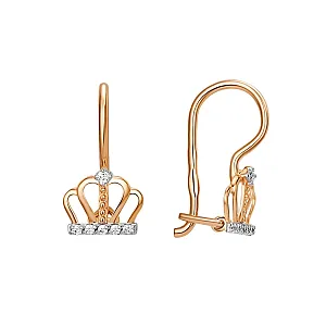 Серьги детские из красного золота с фианитами