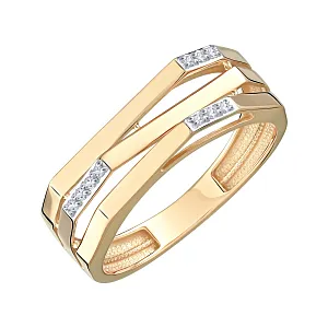 Кольцо из красного золота с фианитами