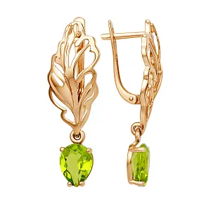 Серьги из красного золота с хризолитами