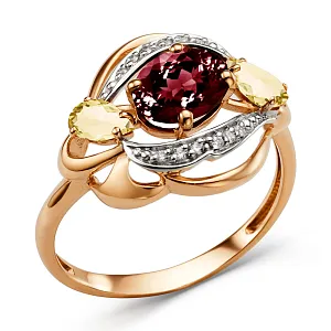 Кольцо из красного золота с гранатом