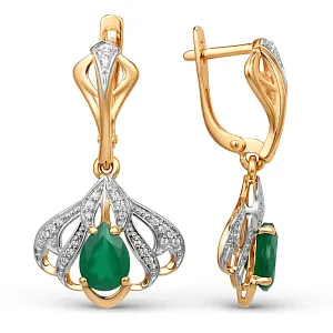 Серьги из красного золота с зелеными агатами