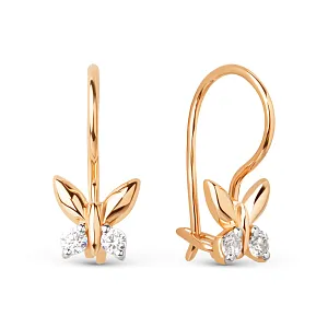 Серьги детские из красного золота с фианитами