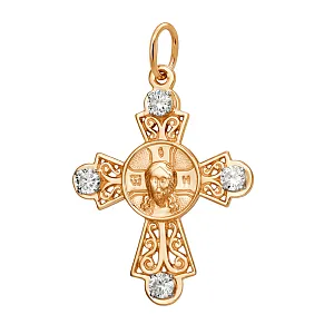 Крест из красного золота с фианитами