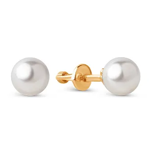 Серьги пусеты из красного золота с жемчугом