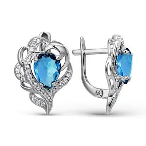 Серьги из белого золота с лондон топазами