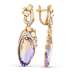 Серьги из красного золота с аметринами и цитринами