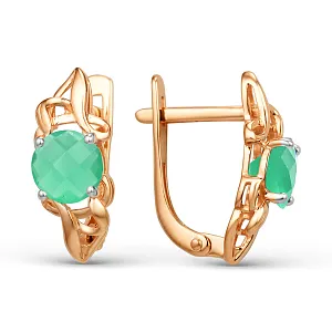 Серьги из красного золота с зелеными агатами