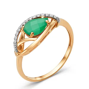 Кольцо из красного золота с зеленым агатом