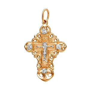 Крест из красного золота с фианитами