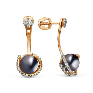 Серьги пусеты из красного золота с фианитами