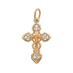 Крест из красного золота с фианитами