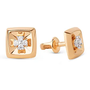 Серьги пусеты из красного золота с фианитами