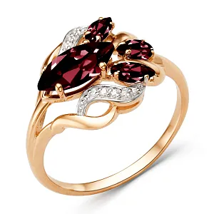 Кольцо из красного золота с гранатами