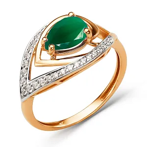 Кольцо из красного золота с зеленым агатом