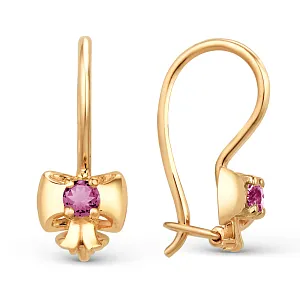 Серьги детские из красного золота с корундами
