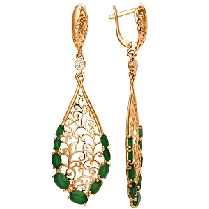 Серьги из красного золота с зелеными агатами