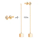 Серьги пусеты из красного золота с фианитами