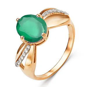 Кольцо из красного золота с зеленым агатом