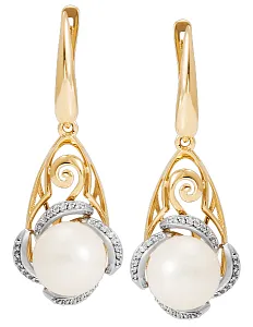 Серьги из желтого золота с жемчугом и фианитами