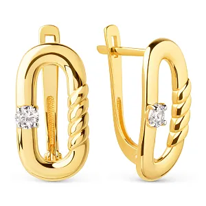 Серьги из желтого золота с фианитами