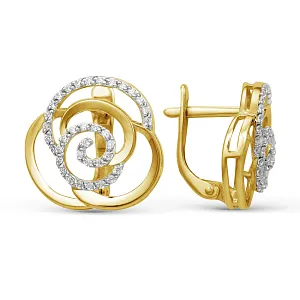 Серьги из желтого золота с фианитами