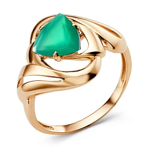 Кольцо из красного золота с зеленым агатом