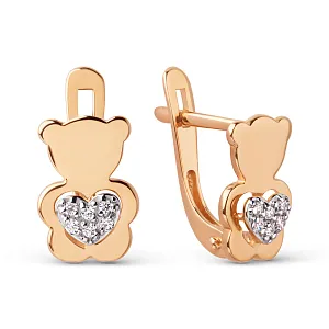 Серьги детские из красного золота с фианитами