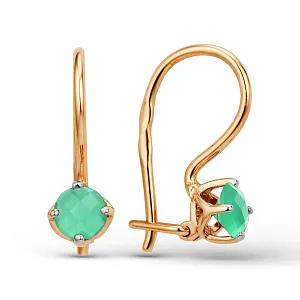 Серьги детские из красного золота с зелеными агатами