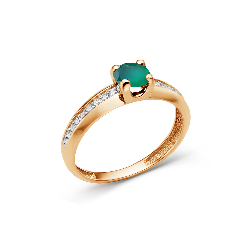 Кольцо из красного золота с ониксом зеленым