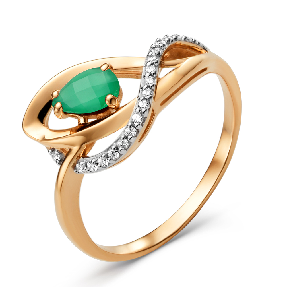 Кольцо из красного золота с зеленым агатом
