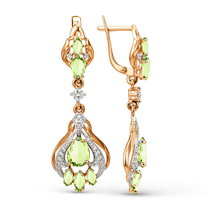 Серьги из красного золота с хризолитами