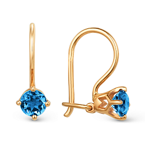 Серьги детские из красного золота с лондон топазами
