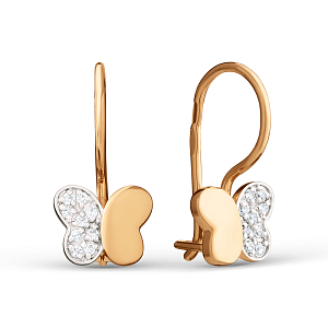 Серьги детские из красного золота с фианитами