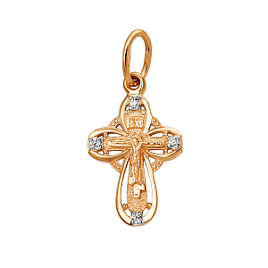 Крест из красного золота с фианитами