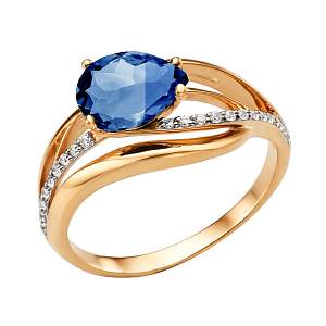 Кольцо из красного золота с бриллиантами и сапфиром