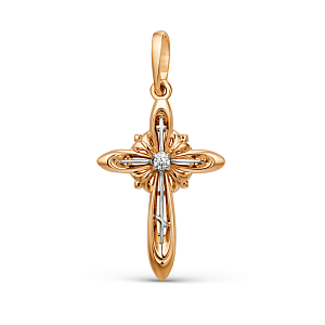 Крест из красного золота с фианитом