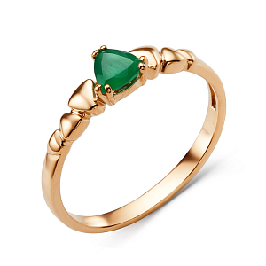 Кольцо из красного золота с зеленым агатом