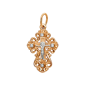 Крест из красного золота с фианитами