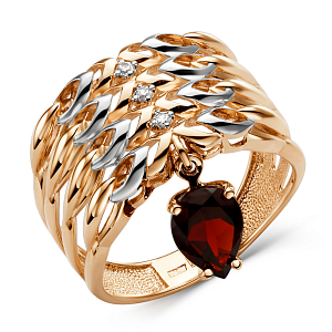 Кольцо из красного золота с гранатом