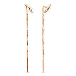 Серьги продевки из красного золота с фианитами